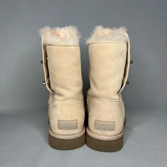 Womens UGG Boots Sz 8 Turn Lock Suede Wool Pinkish Tan Blush Amber #1094933 Boho - Picture 8 of 16